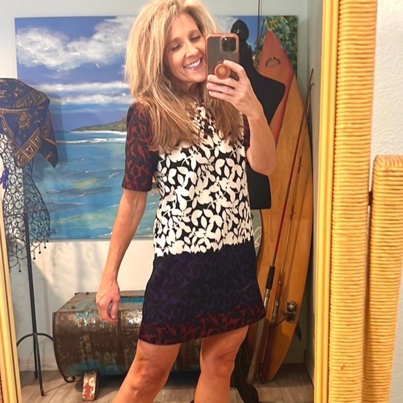 ⭐️Zara,Woman,Color Block-Print,Short Sleeve Dress,Burgundy/Navy/White,Size Small - Picture 11 of 14